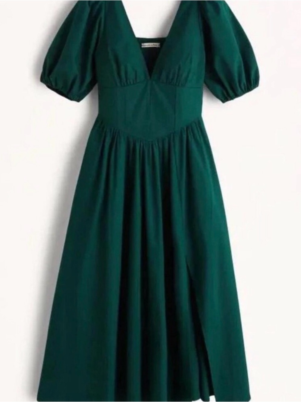 Abercrombie & Fitch Emerald Green Puff-Sleeve Midi Dress
